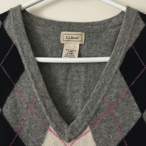 LL BEAN 100% Cashmere Grey Argyle Vest S - Picture 2 of 4